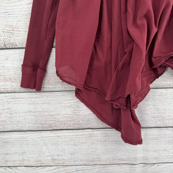 We the Free People Oversized Waterfall Blouse Womens Small Wine Red Boxy Flowy - Picture 4 of 9